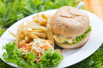 Close-up of burger in plate