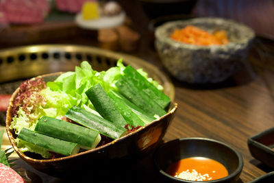 High angle view of food in plate