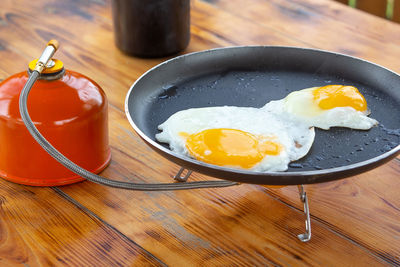 High angle view of breakfast on table