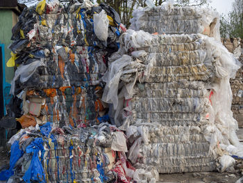 Packaged plastic waste waiting for recycling process