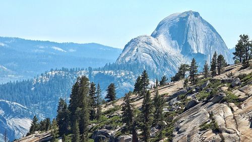 Low angle view of snow covered mountains