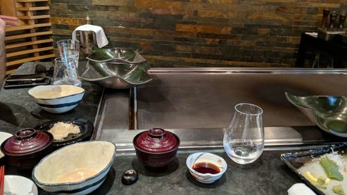 Wine glasses on table