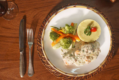 High angle view of food on table