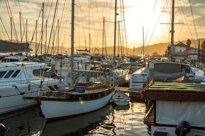 Boats moored at harbor