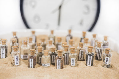 Close-up of clock on table