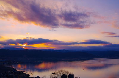 Scenic view of lake against sky during sunset