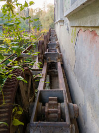 Abandoned train on railroad tracks