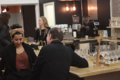 Woman looking at restaurant