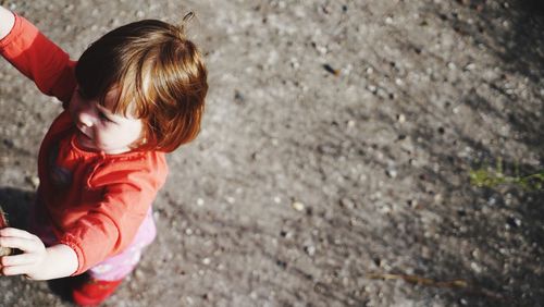 High angle view of boy looking away