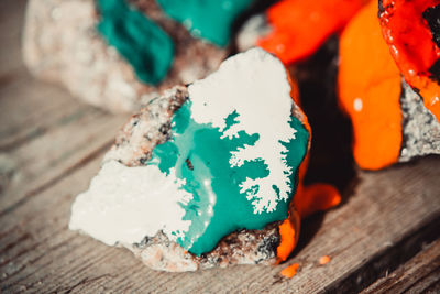 High angle view of ice cream on table