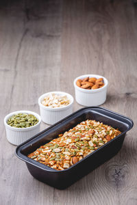 High angle view of food on table