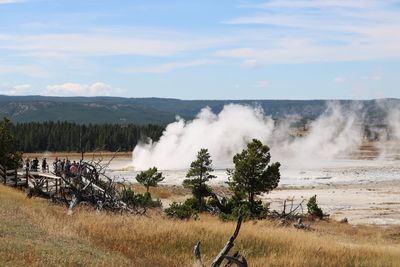 Water and steam from a hot spring