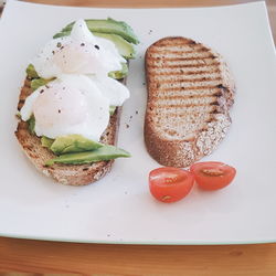 Close-up of breakfast served on table