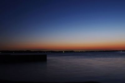 Scenic view of sea against clear sky during sunset