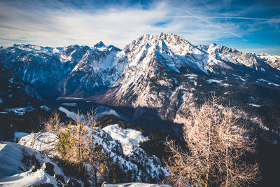 Scenic view of snowcapped mountains against sky