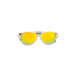 Close-up of yellow sunglasses against white background