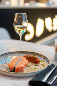 Close-up of food in plate on table