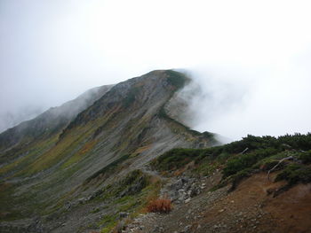 Scenic view of volcanic mountain against sky