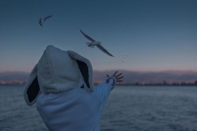 Low angle view of seagull flying over sea