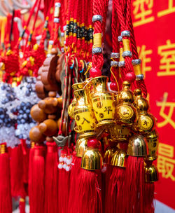 Close-up of decoration hanging in temple