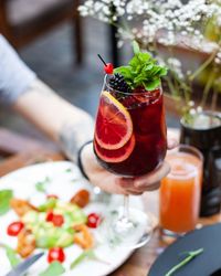 Close-up of fruits served on table