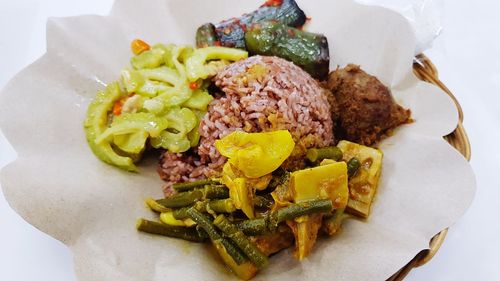 High angle view of meal served in plate