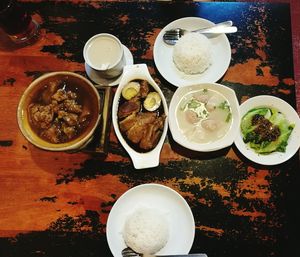 High angle view of food on table