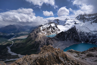 Scenic view of snowcapped mountains against sky