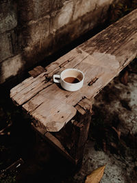 High angle view of coffee on table