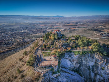 High angle view of winding road