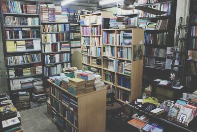 Aerial view of books in library