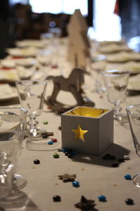 Close-up of yellow table