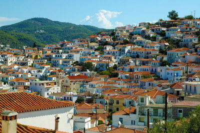 High angle view of townscape against sky