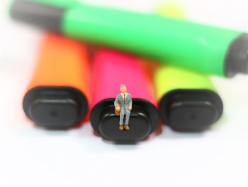 Close-up of colored pencils on table