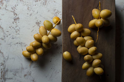 High angle view of grapes on table