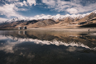 Scenic view of snowcapped mountains against sky