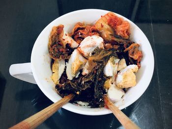 High angle view of meal served in plate