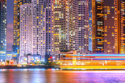 View of illuminated buildings at night