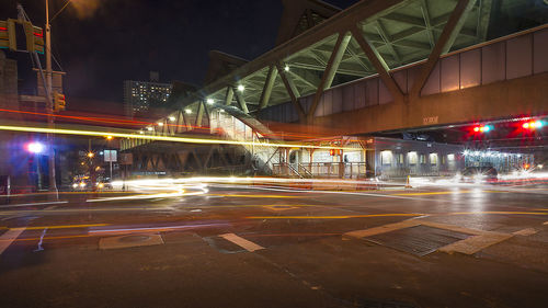 Light trails on road at night