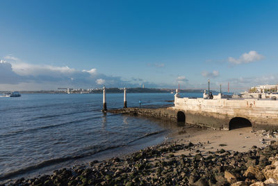 Scenic view of sea against blue sky