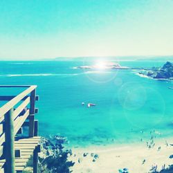 High angle view of sea against blue sky