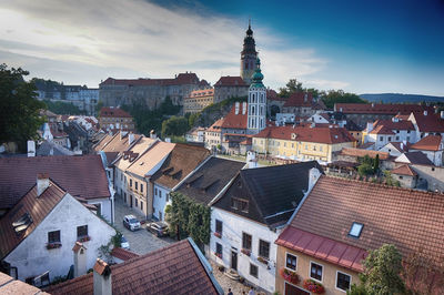 High angle view of townscape against sky