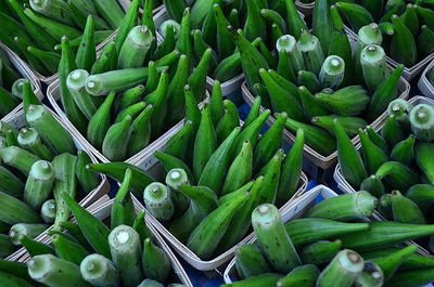 Full frame shot of ladyfingers for sale in market