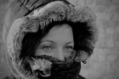 Close-up of woman wearing warm clothing during winter