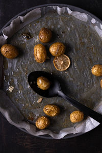 High angle view of fruits in container