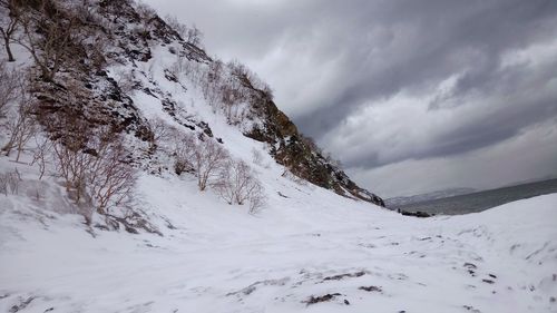 Scenic view of snowy landscape against sky