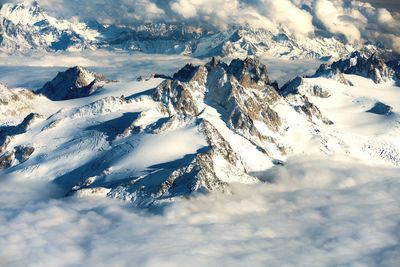 Aerial view of snowcapped mountains