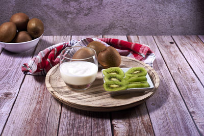 High angle view of breakfast on table