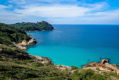 High angle view of sea against cloudy sky