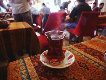 Close-up of turkish tea on restaurant table